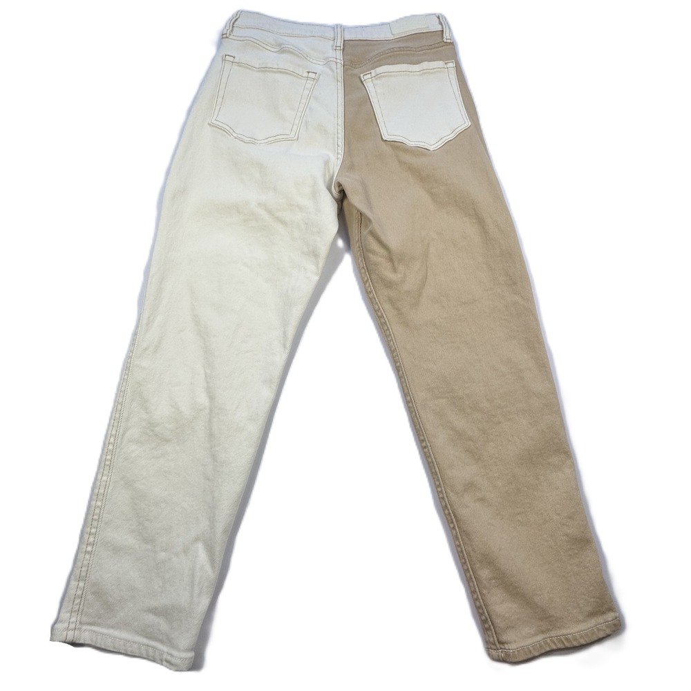 Hollister Colorblock Patchwork Mom Jeans 3S W26‎ L25 High Rise White Tan Denim - Picture 2 of 12
